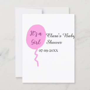 Pink balloon it's a girl baby shower add name date postcard