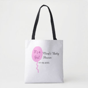 Pink balloon it's a girl baby shower add name date tote bag