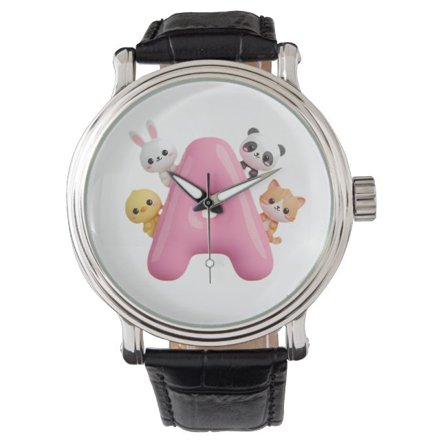 Pink Balloon Letter A Forest Animals eWatch Band Watch (Front)