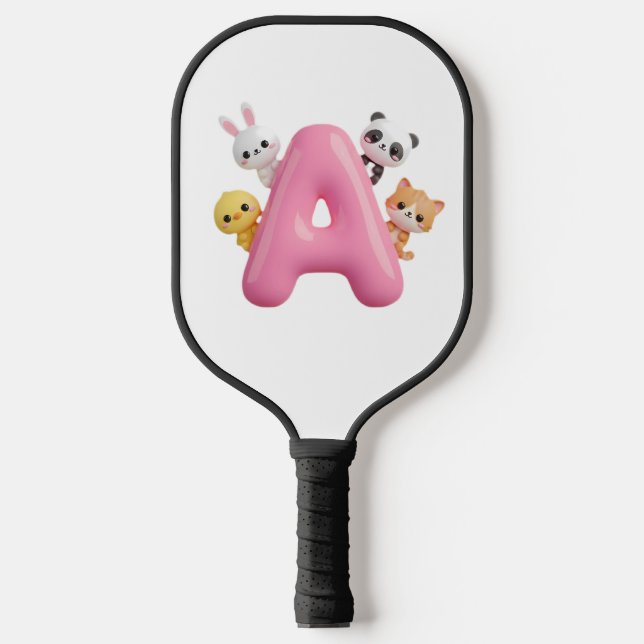 Pink Balloon Letter A Forest Animals  Pickleball Paddle (Front)