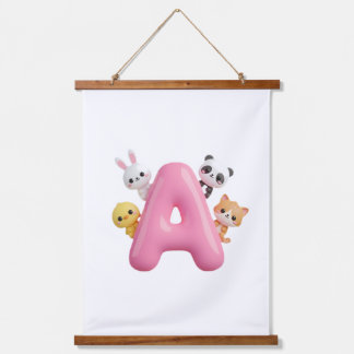 Pink Balloon Letter A Forest Animals Wall Tapestry