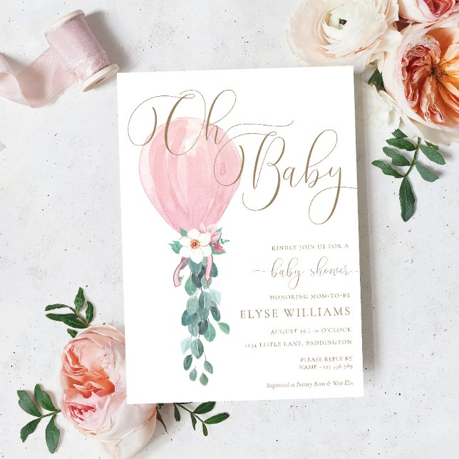 Pink Balloon Oh Baby Baby Shower Invitation (Creator Uploaded)