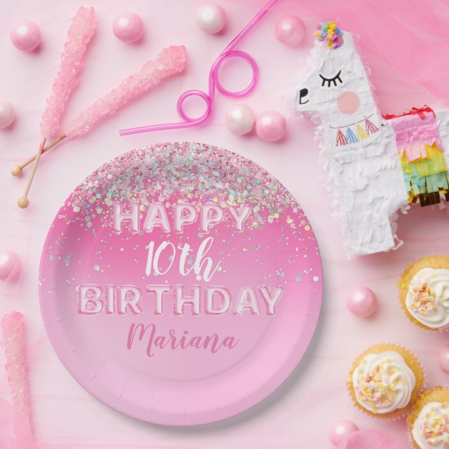 Pink Balloon Ombre Birthday Party Paper Plate (Party)