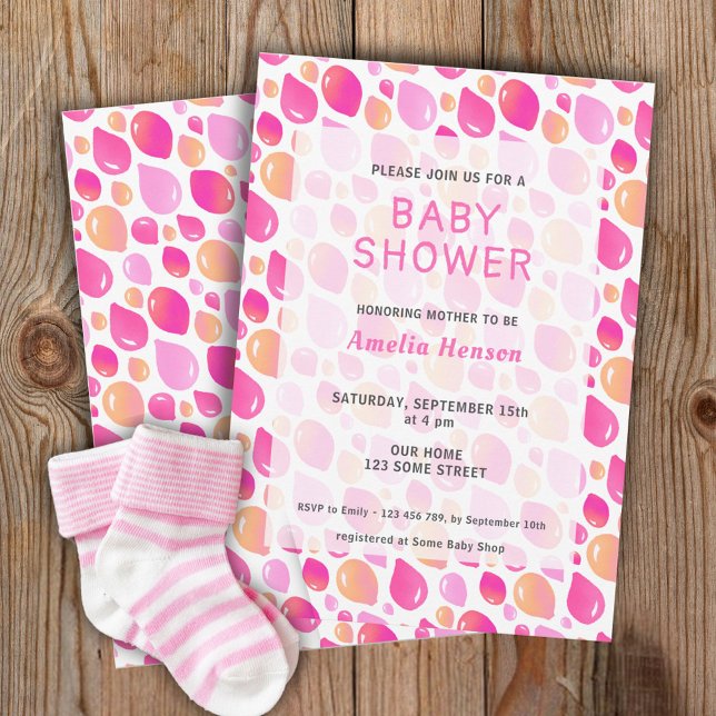 Pink Balloon Pattern Baby Girl Baby Shower  Invitation (Creator Uploaded)