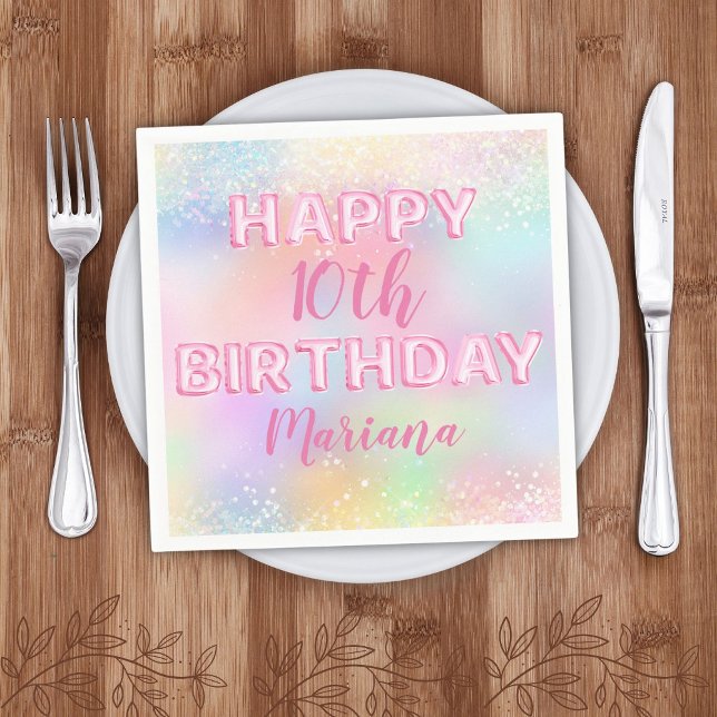 Pink Balloon Rainbow Birthday Party Napkin (Creator Uploaded)
