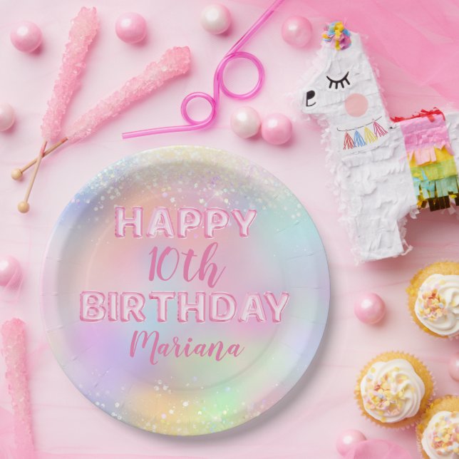 Pink Balloon Rainbow Birthday Party Paper Plate (Party)
