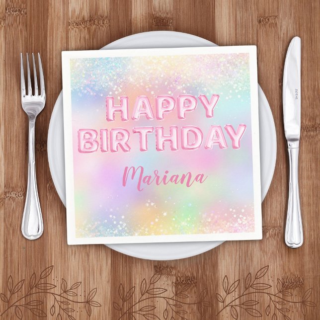 Pink Balloon Rainbow Girl Birthday Party Napkin (Creator Uploaded)