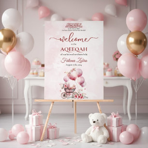Pink Balloon Stroller Baby Girl Muslim Aqiqah Acrylic Sign