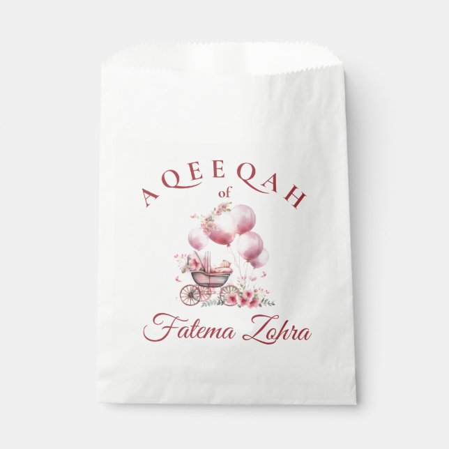Pink Balloon Stroller Baby Girl Muslim Aqiqah Favour Bag (Front)