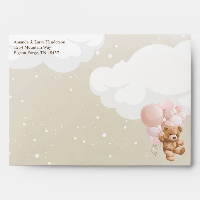 Pink Balloon Teddy Bear Bearly Wait Envelope (Front)