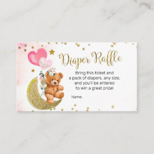 Pink Balloon Teddy Bear Diaper Raffle Enclosure Card