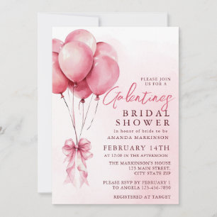 Pink Balloon Watercolor Galentines Bridal Shower Invitation
