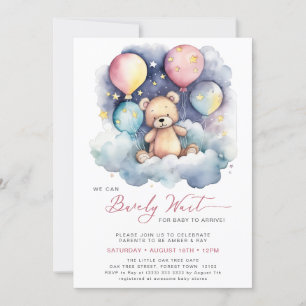 Pink Balloon We Can Bearly Wait Girl Baby Shower Invitation