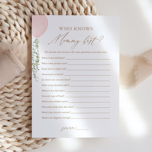 Pink Balloon Who Knows Mummy Best Baby Shower Game Invitation (Creator Uploaded)