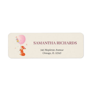 Pink balloon with cute fox greenery label return address label