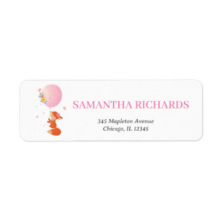 Pink balloon with cute fox greenery label return address label