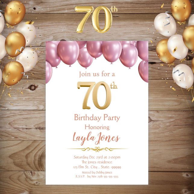 Pink Balloons 70th Birthday Invitation  (Creator Uploaded)