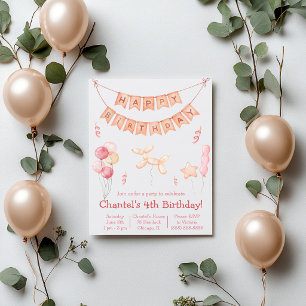 Pink Balloons and Banner Birthday Party Invitation