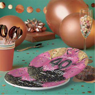 Pink Balloons and Glitter 40th Birthday Paper Plate