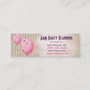 Pink Balloons and Stripes Mini Business Card