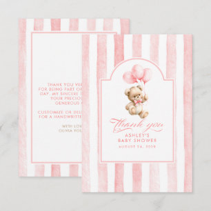 Pink Balloons and Teddy Bear Baby Shower Thank You Card