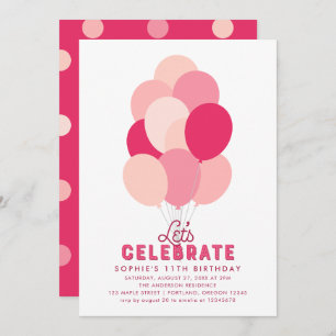 Pink Balloons Any Age Birthday Party Invitation