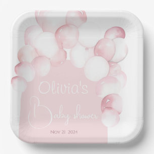 Pink balloons arch baby shower paper plate