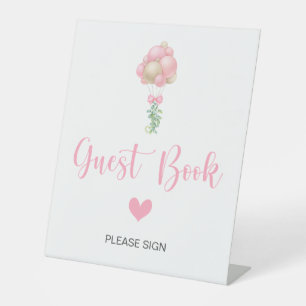 Pink Balloons Baby Shower Guest Book Pedestal Sign