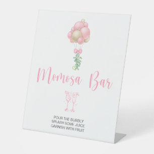 Pink Balloons Baby Shower Momosa Bar Pedestal Sign