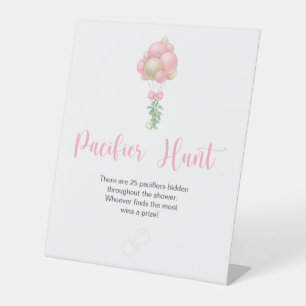 Pink Balloons Baby Shower Pacifier Hunt Pedestal Sign