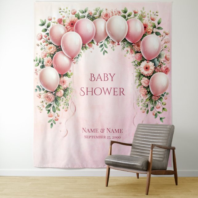 Pink Balloons Backdrop Tapestry (In Situ)