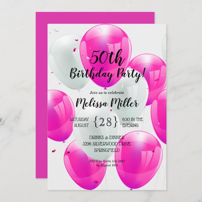 Pink Balloons Birthday Party Invitation (Front/Back)