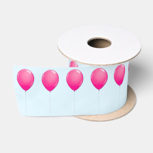 Pink Balloons Blue Ribbon Satin Ribbon