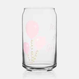 Pink Balloons Girl Baby Shower Can Glass