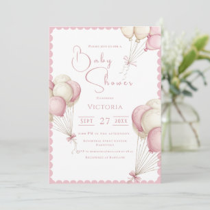 Pink Balloons Girl Baby Shower Invitation