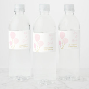 Pink Balloons Girl Baby Shower Water Bottle Label