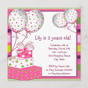 Pink Balloons Girls Pink and Green Birthday Party Invitation