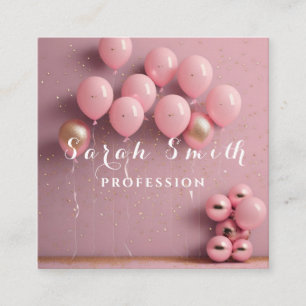 Pink Balloons Glitter Gold Event Wedding Party Square Business Card