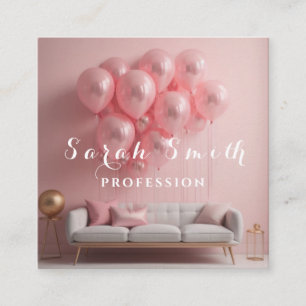 Pink Balloons Glitter Gold Event Wedding Party Square Business Card