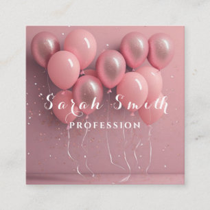 Pink Balloons Glitter Gold Event Wedding Party Square Business Card