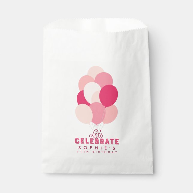 Pink Balloons Let's Celebrate Any Age Birthday Favour Bag (Front)