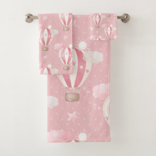 Pink Balloons Pattern Bath Towel Set
