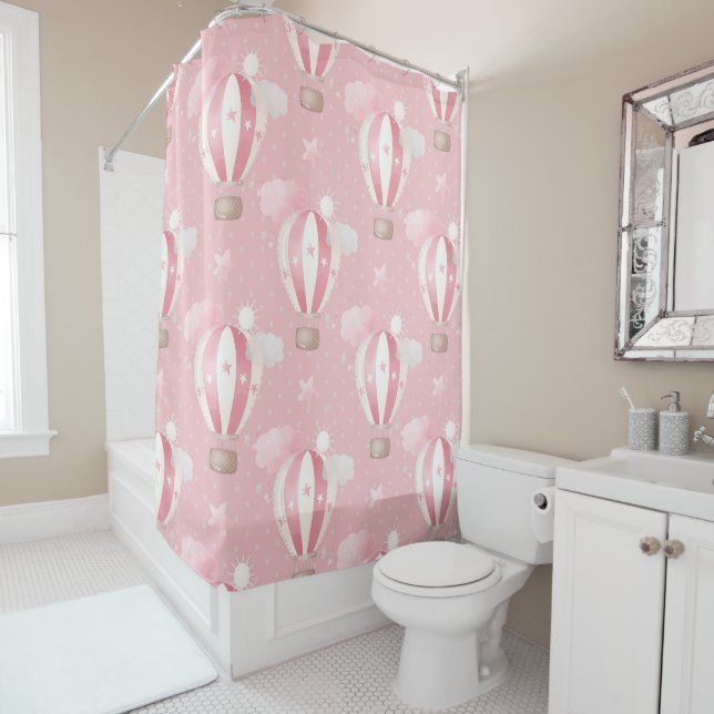Pink Balloons Pattern Shower Curtain (In Situ)