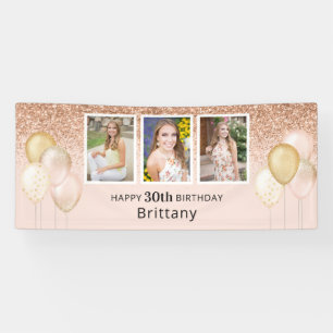 Pink Balloons Photo 30th Glitter Birthday Banner