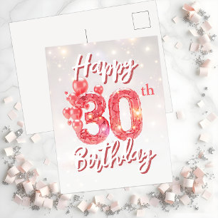 Pink Balloons & Sparkling Confetti 30th Birthday Postcard