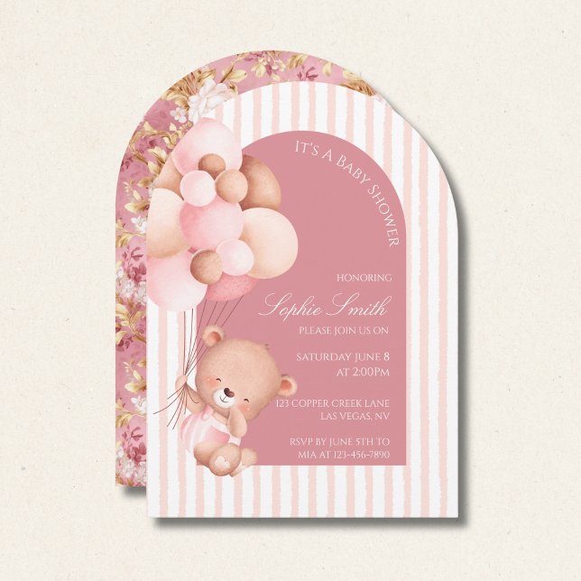 Pink Balloons, Stripes & Bloom Baby Shower Arch Invitation (Creator Uploaded)