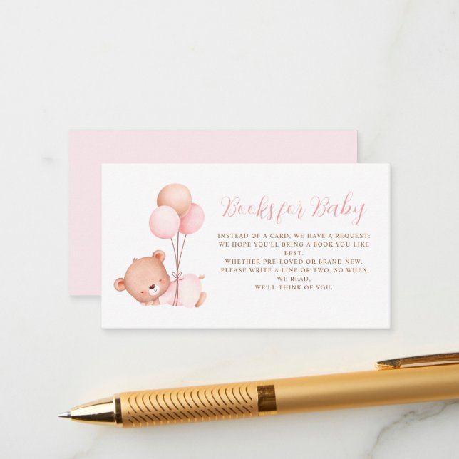 Pink Balloons Teddy Bear Baby Shower Enclosure Card (Front/Back In Situ)