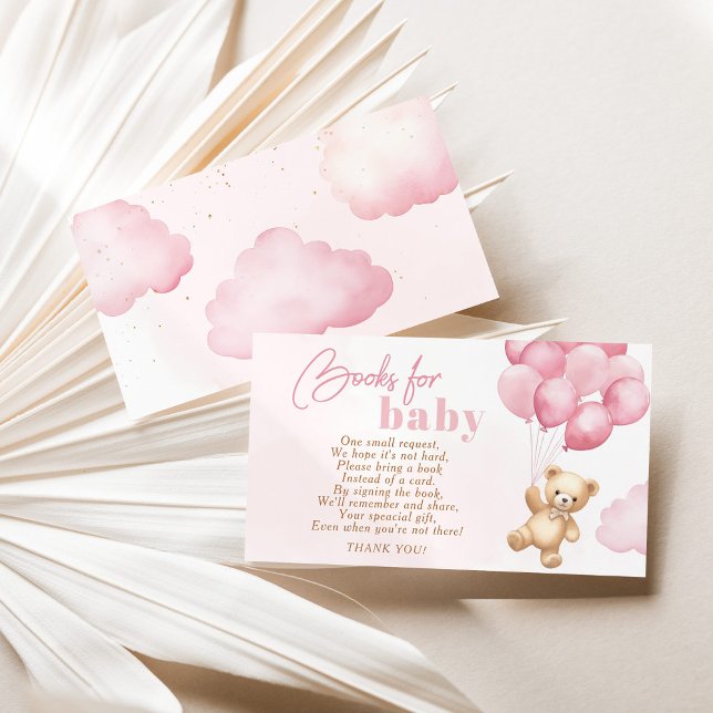 Pink balloons Teddy bear books for baby ticket Enclosure Card (Creator Uploaded)