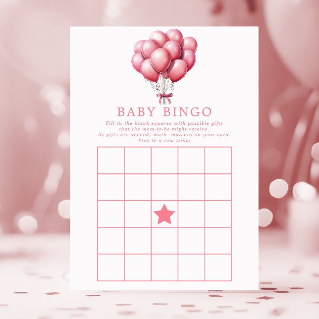 Pink Balloons Watercolor Girl Baby Shower Bingo Invitation (Creator Uploaded)