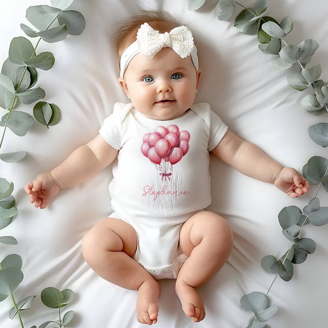Pink Balloons Watercolor Girl Baby Shower  Bodysuit (Creator Uploaded)